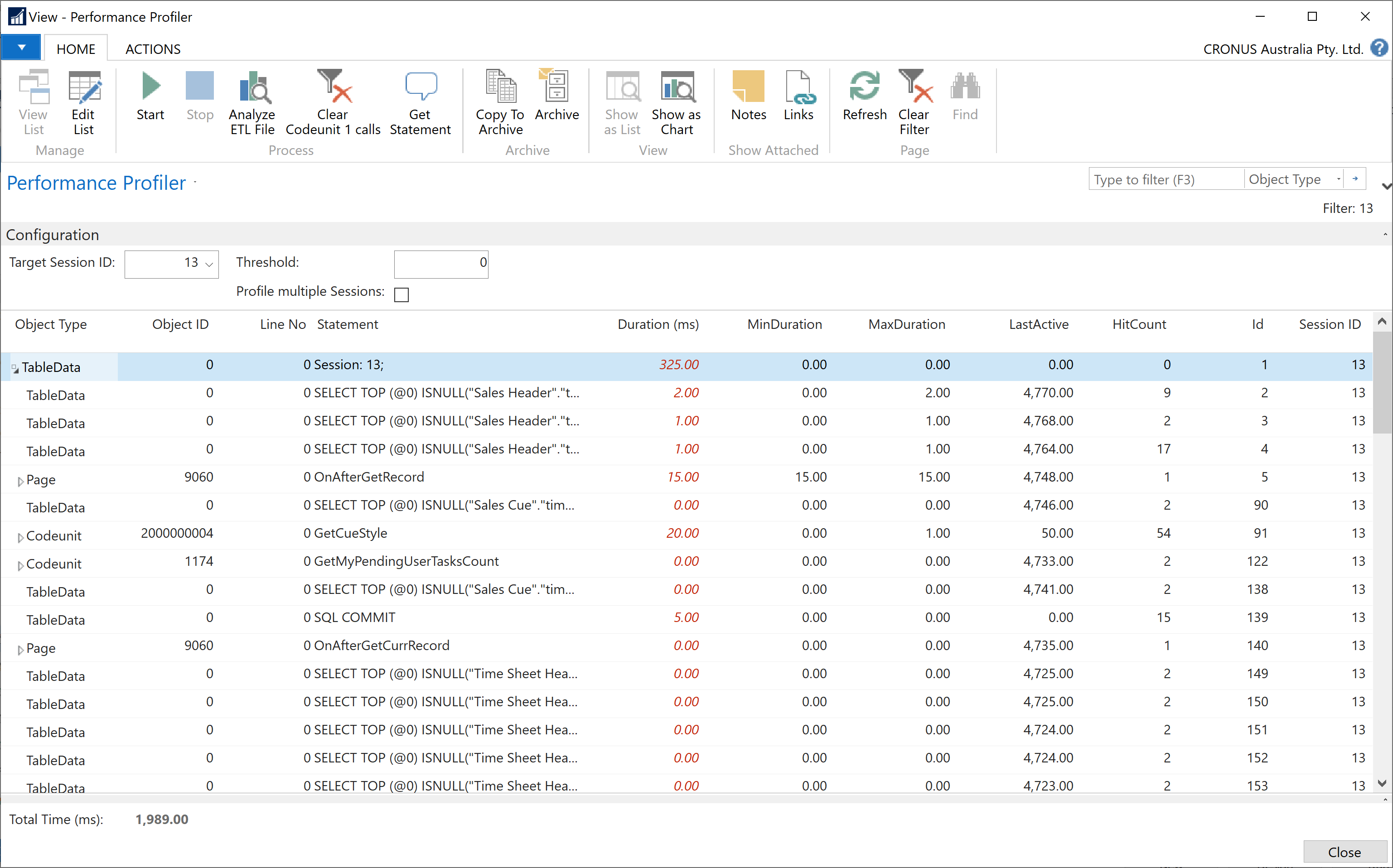 Performance Profiler Collected Tracing Results